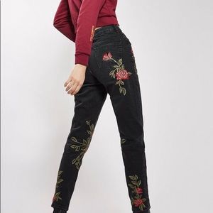 Topshop Rose Embroidered Mom Jeans